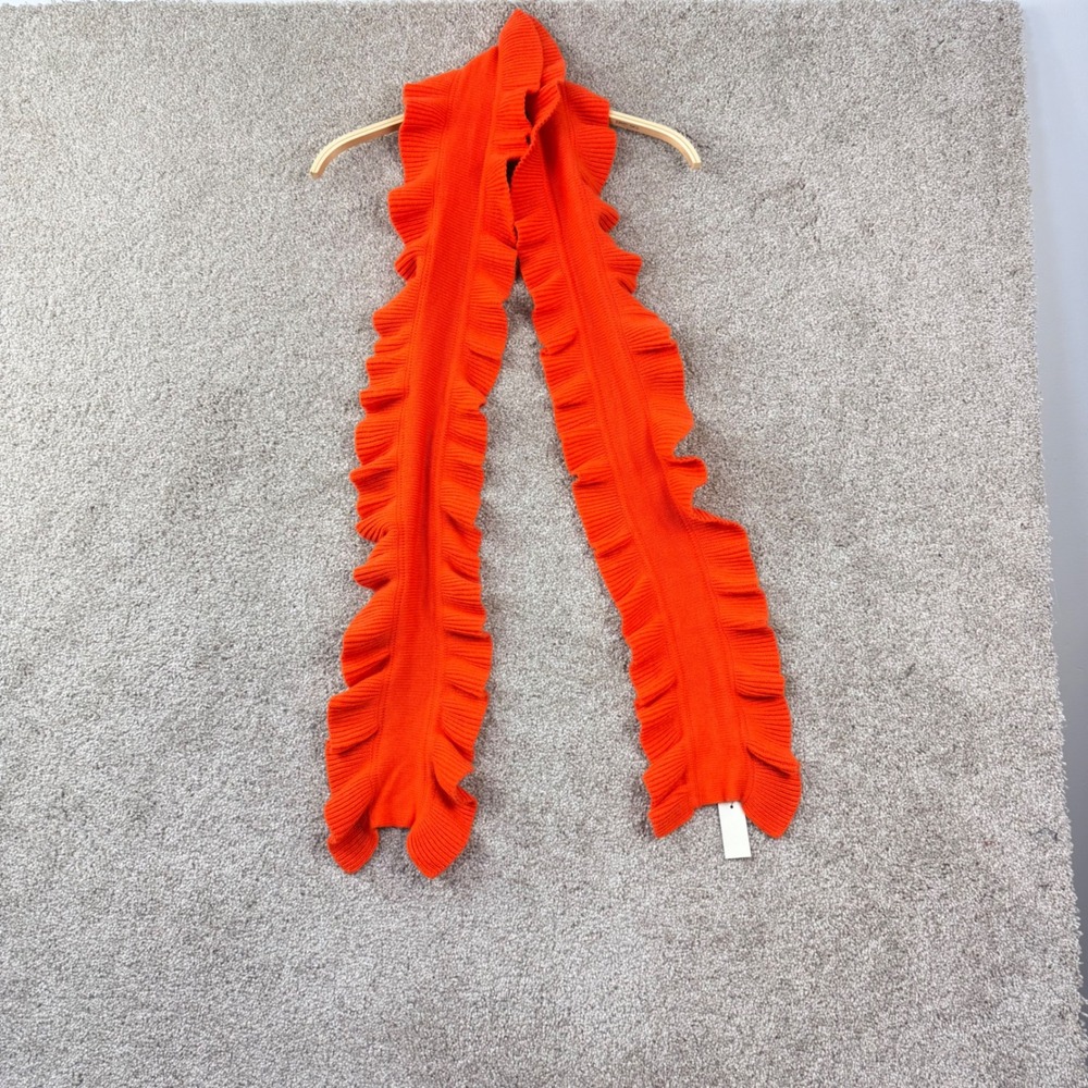 Talbots Orange Lambswool Blend Ruffle Scarf Preppy Classic Ribbed 68x7